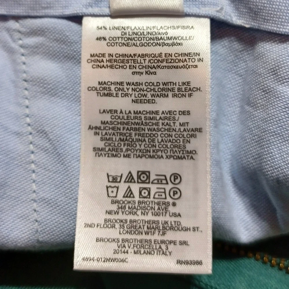 Brooks Brothers Baird McNutt Clark Linen Pants Mens 33x30 Green Preppy Coastal